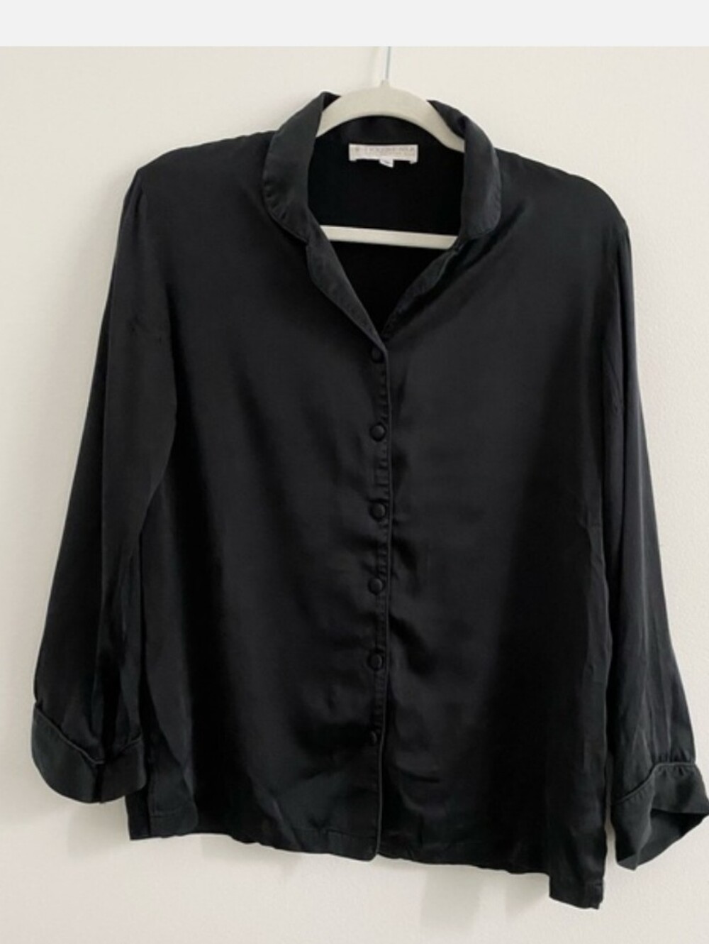 Texere Silk Hand Painted 100% Silk Black Pajama Set Shirt & Pants Medium - Picture 3 of 9
